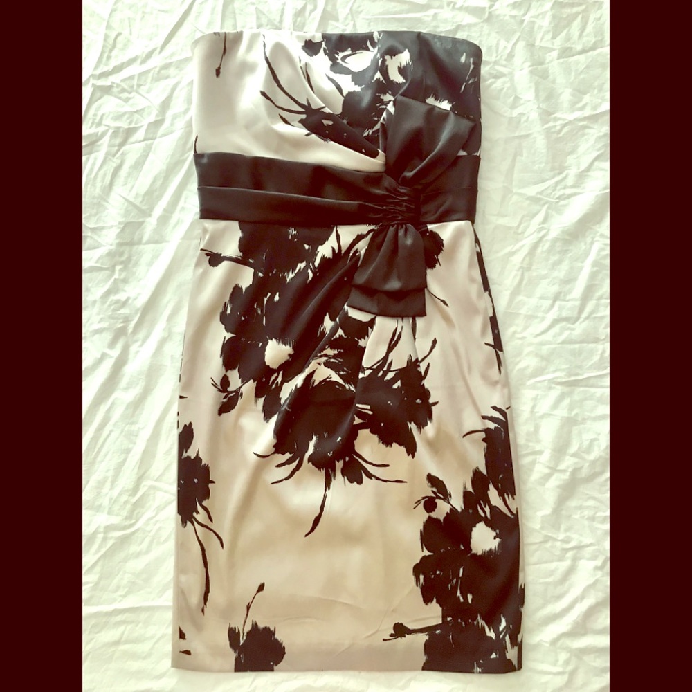 WHBM Strapless Cocktail Dress Champagne & Black